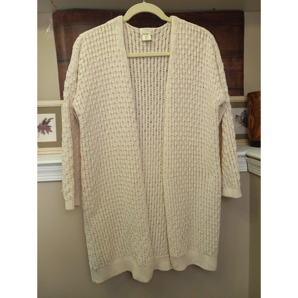 Nicole Miller artelier Ivory‎ Knit 3/4 Sleeve Open Cardigan Sweater Size S